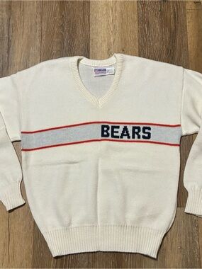 Vtg 1980s Ditka Era Chicago Bears Cliff Engle NFL Pro Line Wool V-Neck Sweater L
